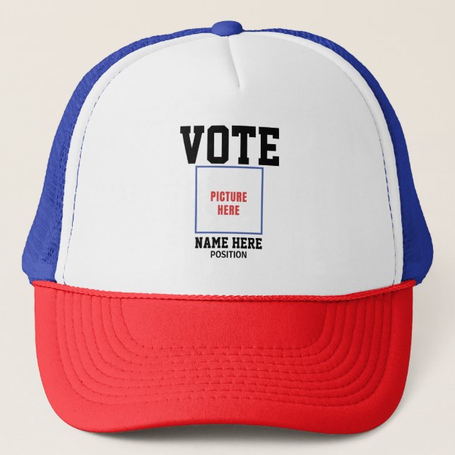 VOTE PHOTO PERSONALIZE NAME TRUCKER HAT (Front)