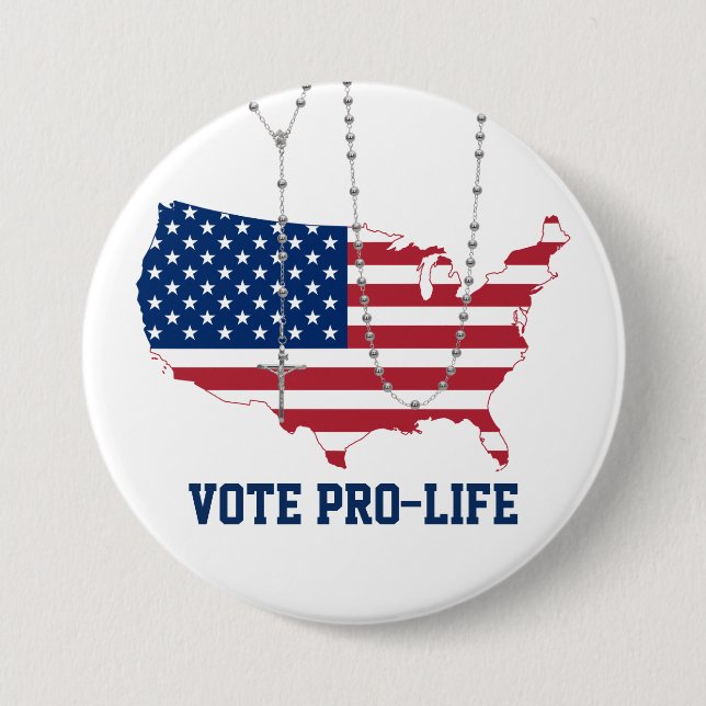 VOTE PRO-LIFE USA FLAG HOLY ROSARY CATHOLIC BUTTON (Front)