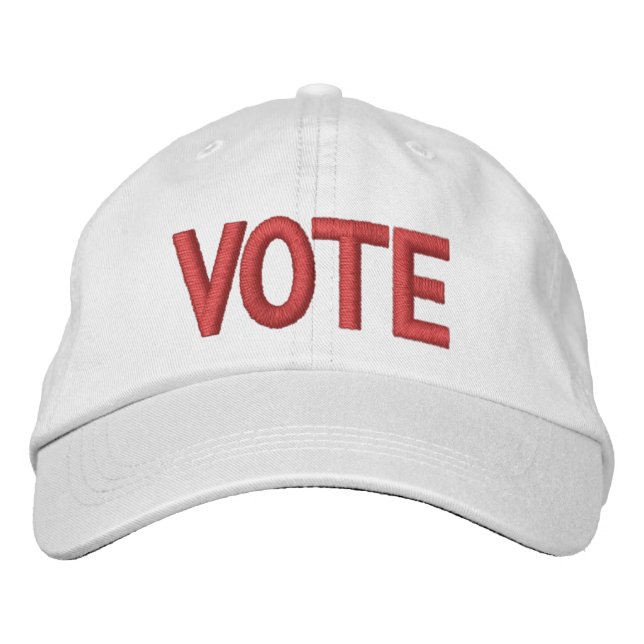 Vote red modern typography embroidered baseball cap (Front)