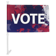 VOTE, red, white, and blue car flag.