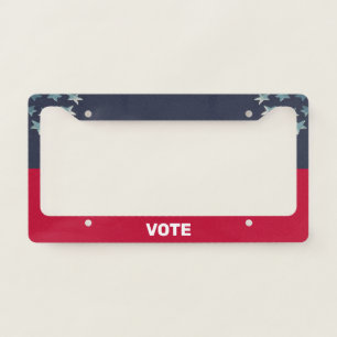 VOTE Red White and Blue Patriotic Stars Your Text License Plate Frame