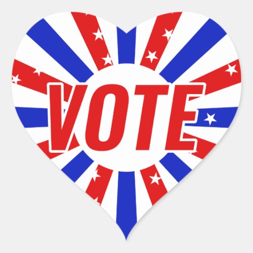 VOTE red white and blue star rays Election 2020 Heart Sticker