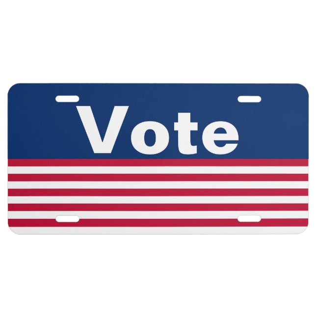 Vote Red White and Blue Striped Patriotic License Plate (Front)