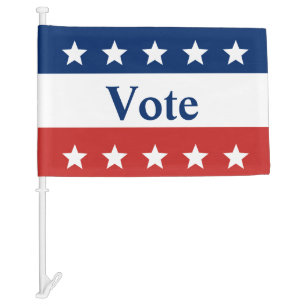 Vote Red White and Blue Stripes and Stars Car Flag