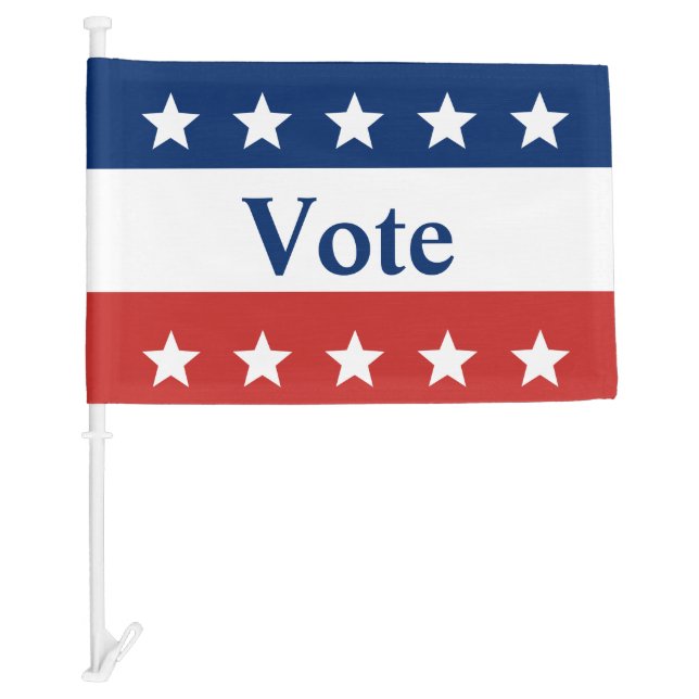 Vote Red White and Blue Stripes and Stars Car Flag (Front)