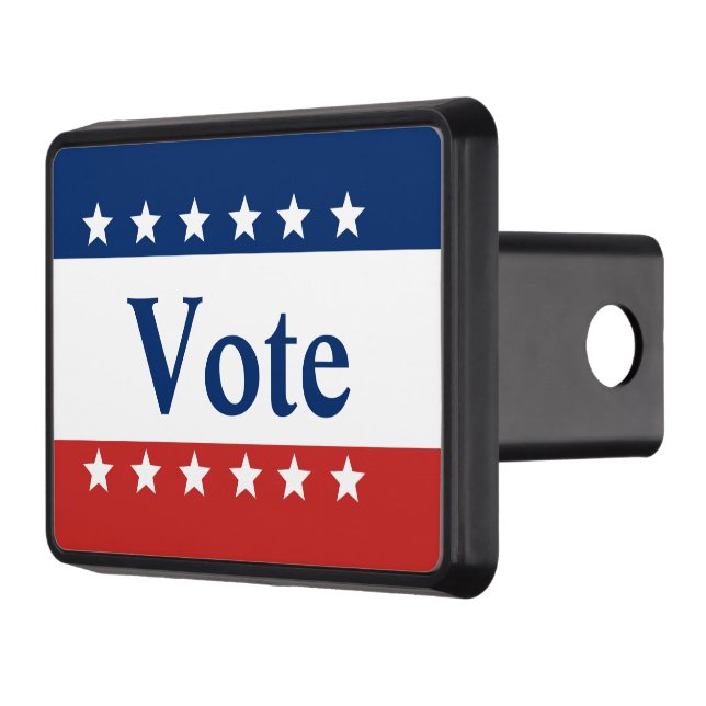 Vote Red White and Blue Stripes and Stars Hitch Cover (Left)