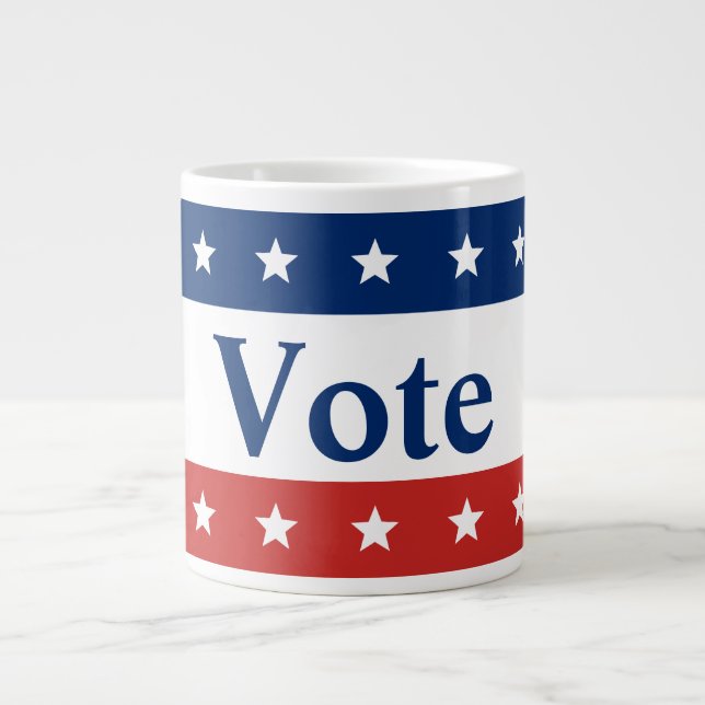 Vote Red White and Blue Stripes Stars Giant Coffee Mug (Front)