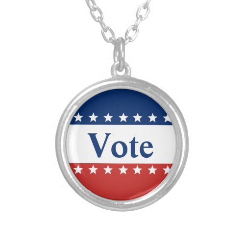 Vote Red White and Blue with Stars Silver Plated Necklace
