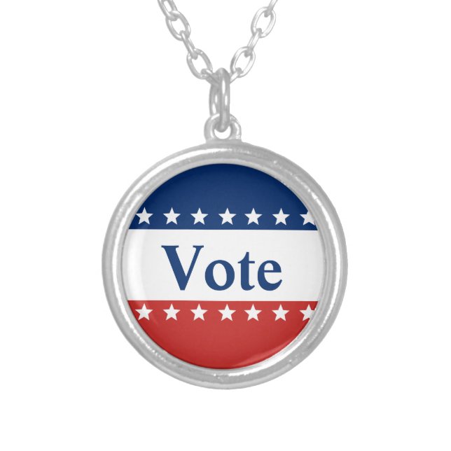 Vote Red White and Blue with Stars Silver Plated Necklace (Front)
