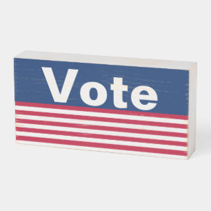 Vote  Red White and Blue with Stripes Wooden Box Sign