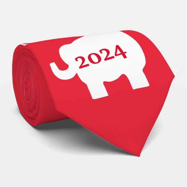 Vote Republican Elephant Red Man's Neck Tie (Rolled)