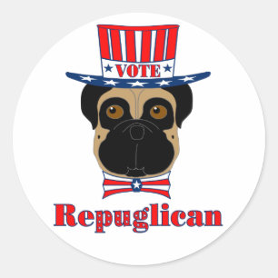 Vote rePUGlican Funny Pug in Red White Blue Hat Classic Round Sticker