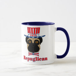 Vote rePUGlican Funny Pug in Red White Blue Hat Mug