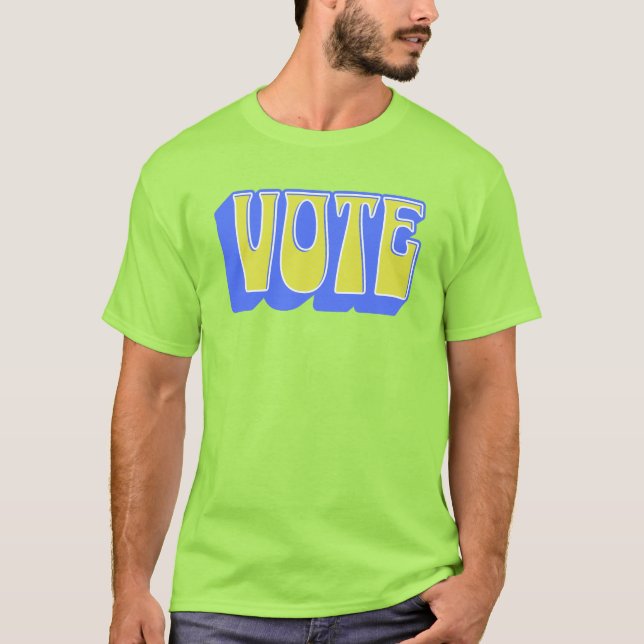 Vote Retro Colorful Groovy Blue Yellow Chartreuse T-Shirt (Front)