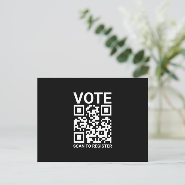 Vote Scan QR Code to register black custom Postcard (Standing Front)