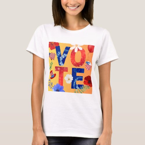 VOTE Shirt with Flag Flowers Eagle