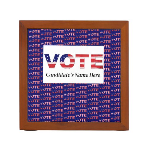 Vote Text In Flag Colors Blue Candidates Name Desk Organizer