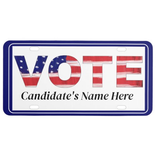 Vote Text In Flag Colors Blue Candidates Name License Plate