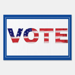 Vote Text In Flag Colors Blue Sign