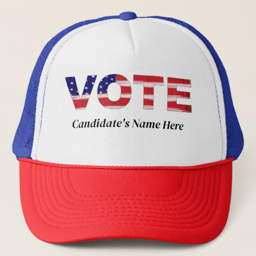 Vote Text In Flag Colors Candidates Name Trucker Hat