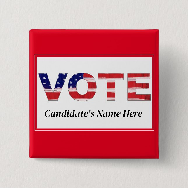 Vote Text In Flag Colors Red Candidate's Name Button (Front)