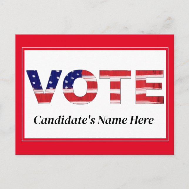 Vote Text In Flag Colors Red Candidate's Name Postcard (Front)