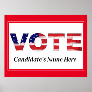 Vote Text In Flag Colors Red Candidate's Name Poster