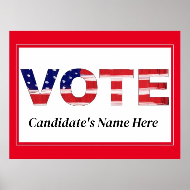 Vote Text In Flag Colors Red Candidate's Name Poster (Front)