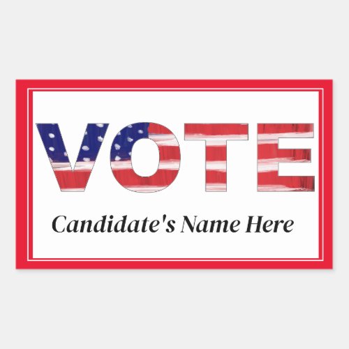 Vote Text In Flag Colors Red Candidates Name Rectangular Sticker