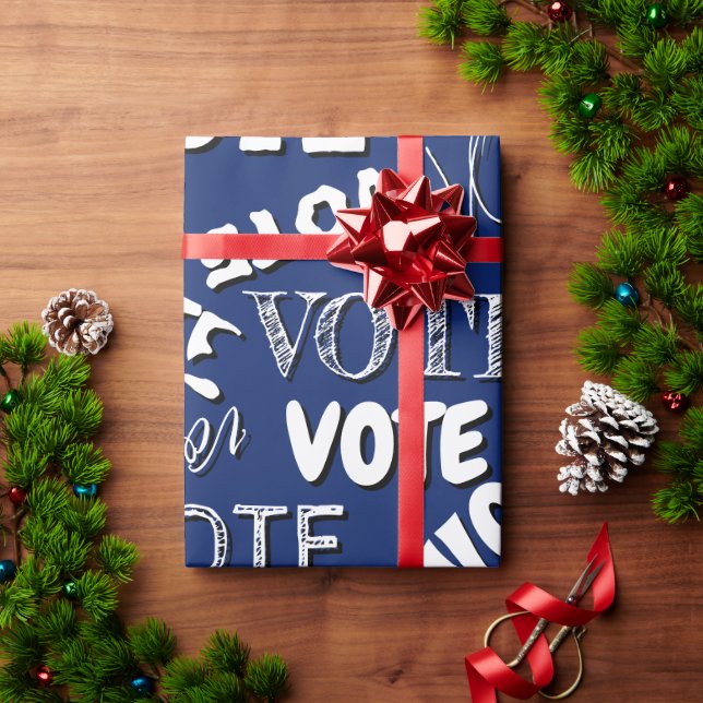 Vote text pattern font election white blue wrapping paper (Holiday Gift)