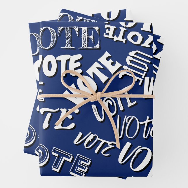 Vote text pattern font election white blue wrapping paper sheets (In situ)