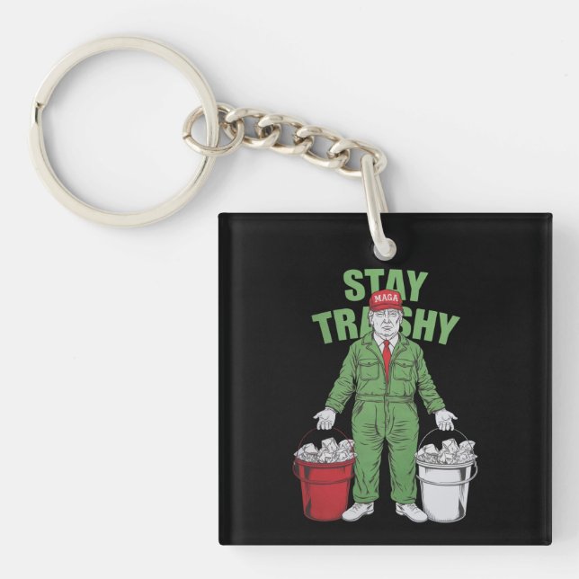 Vote Trump Garbage Man Stay Trashy 2024 Election  Keychain (Front)