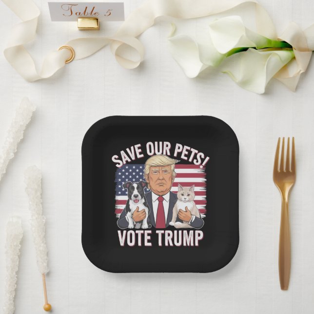 Vote Trump Save Our Pets Cats Dogs 2024 Safe Again Paper Plates (Wedding)