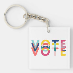 Vote Vibrant Rainbow Blue Orange Green Keychain