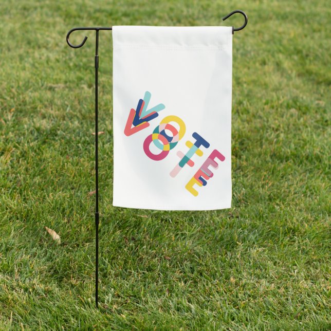 Vote Vibrant Rainbow Yellow Blue Green Garden Flag (In SItu)
