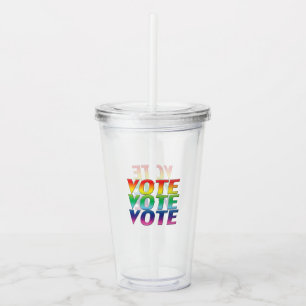 "vote vote vote" pride lgbtq lgbt rainbow color acrylic tumbler