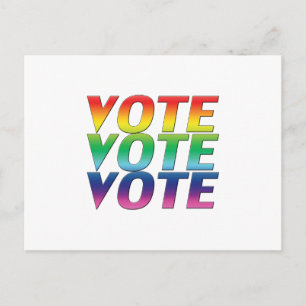 "Vote vote vote" pride lgbtq lgbt rainbow white Postcard