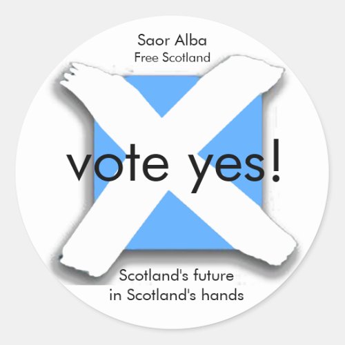 Vote Yes Scottish Independence Referendum Sticker