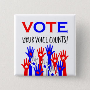 Vote! Your voice counts! Patriotic hands stars Button
