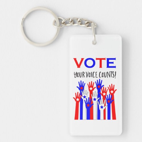 Vote Your voice counts Patriotic hands stars Keychain