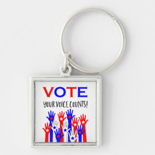 Vote! Your voice counts! Patriotic hands stars Keychain