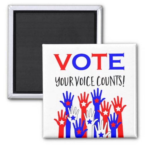 Vote Your voice counts Patriotic hands stars Magnet