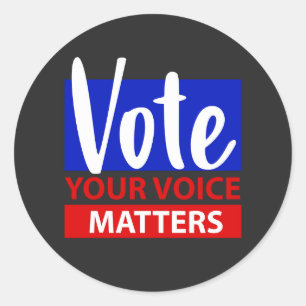 VOTE Your Voice Matters Colorful Red and Blue Classic Round Sticker