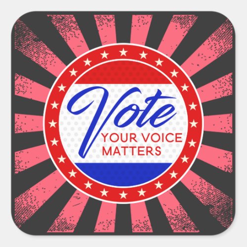 Vote your voice matters star rays red white  blue square sticker
