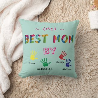 Voted Best Mom Hand print art on Blue Personalize