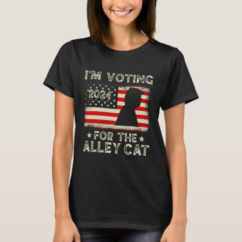 Voting For The Alley Cat Trump Felon American Flag T_Shirt