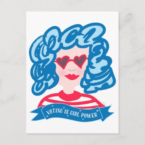 Voting is Girl Power Blue Hair Lady Postcard