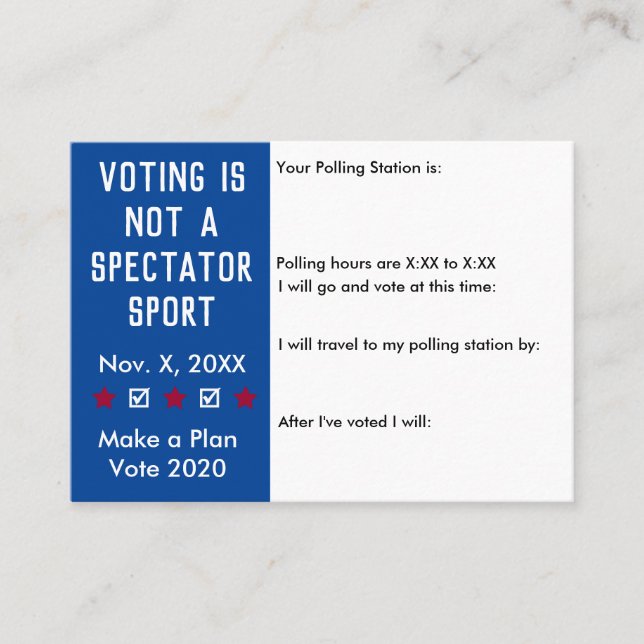 Voting is Not a Spectator Sport vote reminder Business Card (Front)