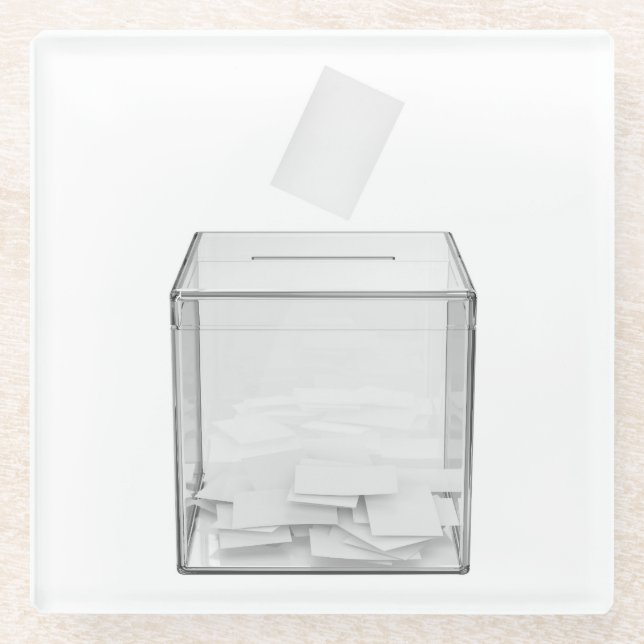 Voting paper and transparent ballot box glass coaster (Front)
