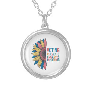 Voting Prevents Unwanted Presidencies Voting Desig Silver Plated Necklace
